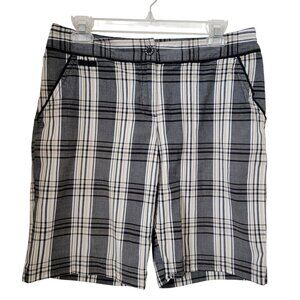 Izod XFG Size 8 Stretch Gray, White, Tan & Black Plaid Golf Shorts